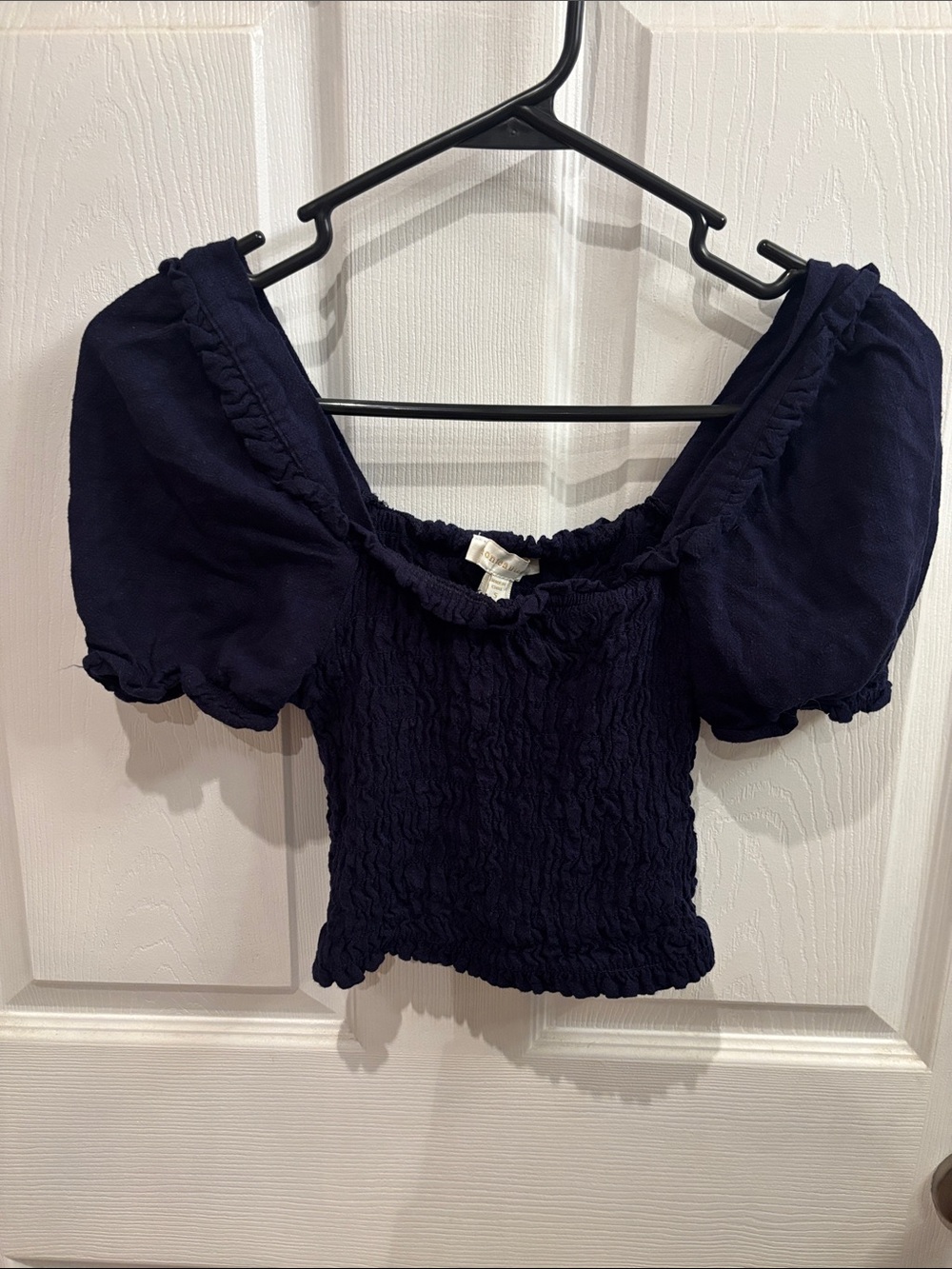 Navy Linen Blend Top